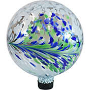 Sunnydaze Indoor/Outdoor Floral Spring Splash Gazing Ball Decorative Glass Garden Globe Sphere - 10" Diameter - White, Blue and Green
