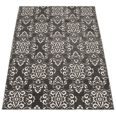 Chaudhary Living 6.5' x 9.5' Gray and White Damask Rectangular Area Throw Rug. View a larger version of this product image.