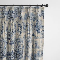 6ix Tailors Fine Linens Maison Toile Blue Pinch Pleat Drapery Panel Pair