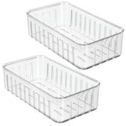 mDesign Vented Fridge Storage Bin for Fruit, Vegetables, 2 Pack - Clear