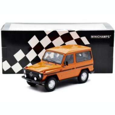 Carfaxo 1980 Mercedes-Benz G-Model (SWB) Orange with Black Stripes Limited Edition to 504 pieces Worldwide 1/18 Diecast Model Car by Minichamps. View a larger version of this product image.