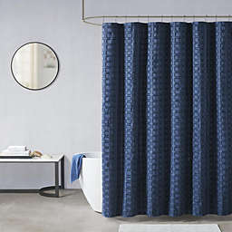 Madison Park. Woven Clipped Solid Shower Curtain Navy 608.