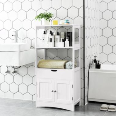 BreeBe Upper Shelves Bathroom Storage Cabinet White. View a larger version of this product image.