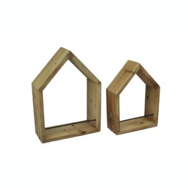 Things2Die4 Set of 2 House Shaped Wooden Wall Mounted Shelves. View a larger version of this product image.