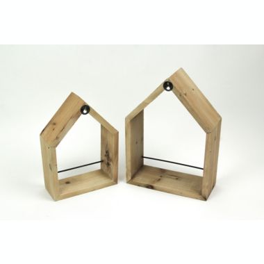 Things2Die4 Set of 2 House Shaped Wooden Wall Mounted Shelves. View a larger version of this product image.