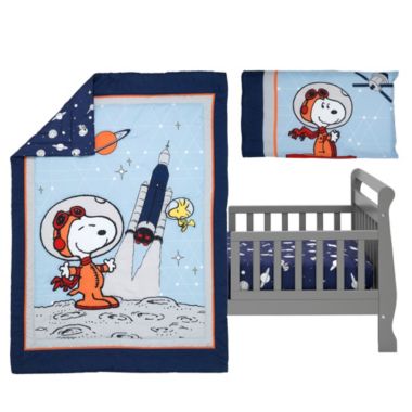 Bedtime Originals Astronaut Snoopy 4-Piece Navy/Blue Space Toddler Bedding Set. View a larger version of this product image.