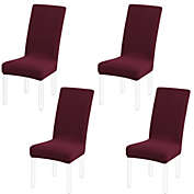 PiccoCasa Solid/Pure Dining Chair Covers Stretch Chair Covers, Soft Spandex Stretch Knit Jacquard Dining Chair Seat Covers, Burgundy, 4 Pieces