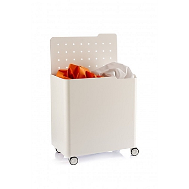 Rolling laundry hamper with lid LUCCA, white, large capacity. View a larger version of this product image.