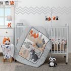 Alternate image 0 for Bedtime Originals Acorn Gray/Beige/White/Orange Woodland Fox, Raccoon, Squirrel & Bear 3-Piece Baby Nursery Crib Bedding Set