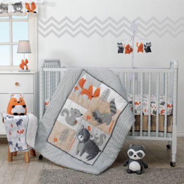 Bedtime Originals Acorn Gray/Beige/White/Orange Woodland Fox, Raccoon, Squirrel & Bear 3-Piece Baby Nursery Crib Bedding Set. View a larger version of this product image.