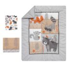 Alternate image 1 for Bedtime Originals Acorn Gray/Beige/White/Orange Woodland Fox, Raccoon, Squirrel & Bear 3-Piece Baby Nursery Crib Bedding Set