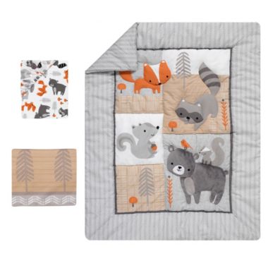 Bedtime Originals Acorn Gray/Beige/White/Orange Woodland Fox, Raccoon, Squirrel & Bear 3-Piece Baby Nursery Crib Bedding Set. View a larger version of this product image.