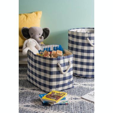 DII Checked Pattern Woven Paper Bin with Rope Handles - 12 inches. View a larger version of this product image.