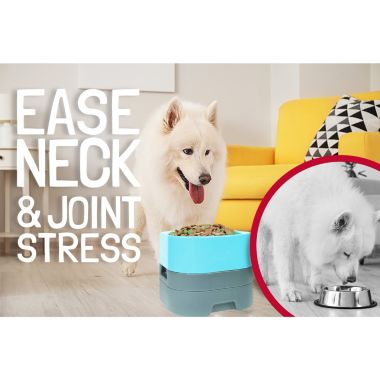 Pet Weighter Elevated Raised Weighted No-Spill Non-Slip Fillable Easy-Clean Water and Food Large Dog Bowl for Large Dogs and Cats - Blue. View a larger version of this product image.
