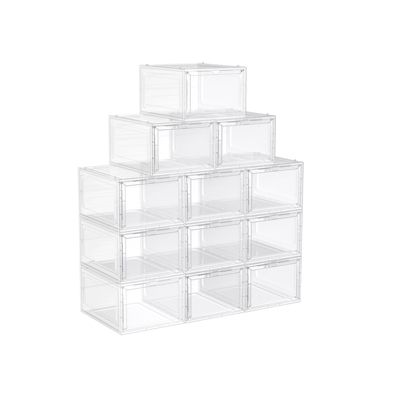 SONGMICS Shoe Boxes, Clear Shoe Organizers, Set of 12, Plastic Shoe Storage with Clear Door, Easy Assembly, up to US Size 10, White