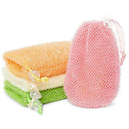 Okuna Outpost Soap Exfoliating Bag with Drawstring for Shower, 4 Colors (3.5 x 6 In, 4 Pack)