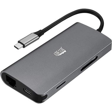 Adesso - Docking Station USB-C 8-in-1 4K HDMI 1 ISB-C 3 USB-A 3.0 + Power Delivery 2x Card Reader RJ45 TAA Compliant PC/Mac/Android - Grey. View a larger version of this product image.