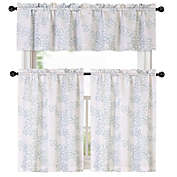 Kate Aurora Brielle Embroidered Linen Kitchen Curtain Tier & Valance Set - 56 in. W x 15 in. L, Aqua