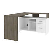 Bestar Equinox 57W 56W L-Shaped Desk in walnut grey & white
