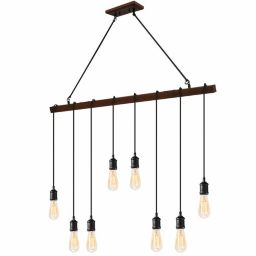 Gymax 8-light Industrial Pendant Light Wood Hanging Chandelier Fixture for Home Decor