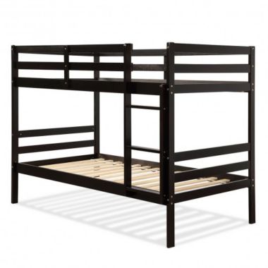Costway Twin Bunk Bed Children Wooden Bunk Beds Solid Hardwood-Coffee. View a larger version of this product image.