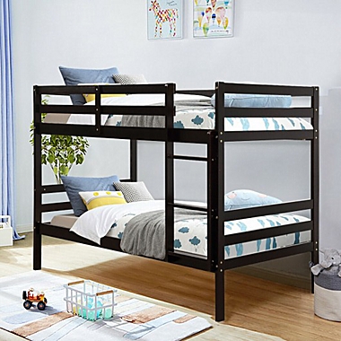 Costway Twin Bunk Bed Children Wooden Bunk Beds Solid Hardwood-Coffee. View a larger version of this product image.