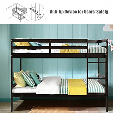 Costway Twin Bunk Bed Children Wooden Bunk Beds Solid Hardwood-Coffee. View a larger version of this product image.