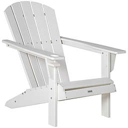 Outsunny Outdoor HDPE Adirondack Deck Chair, Plastic Lounger with Cup Holder, High Back and Wide Seat, White