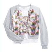 Beautees Big Girl&#39;s 2 Pc Flip Sequins Bomber Jacket & Butterfly Tank Top Set Gray Size Small