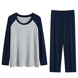 Lars Amadeus Men's Cotton Raglan Long Sleeves Top Bottom Pajama Sets XL Navy Blue