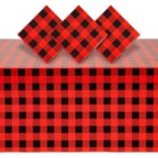 Blue Panda 3 Pack Buffalo Plaid Plastic Tablecloth for Lumberjack Birthday Party Decorations, Disposable Red and Black Table Cover (54 x 108 In)