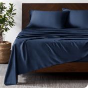 Bare Home 100% Bamboo Luxury Sheet Set - 4 Piece Bedding Set - Deep Pockets - Cooling Sheets - Breathable - Easy Fit - Soft Silk-Like Bedding Sheets & Pillowcases (King, Dark Blue)