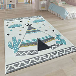 Paco Home Kid's Rug for Children's Rooms in Beige Pastel Colors with Indian Tent