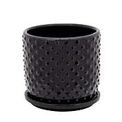 Kingston Living 6" Solid Black Tiny Dots Ceramic Planter with Saucer