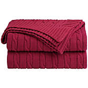 PiccoCasa Cotton Cable Knit Throw Blanket Soft Throw Couch Covers Decors Knitted Blankets for Bed, Sofa, Couch, Travel, Camping, Red Full(70 x 78)