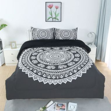 PiccoCasa 3-Piece Bohemian Black Comforter Sets, 3D Printed Bohemia Themed All-Season Down Alternative Quilted Duvet - Reversible Design - Includes 1 Comforter, 2 Pillow Cases King. View a larger version of this product image.
