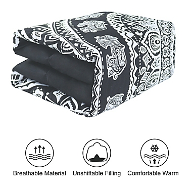 PiccoCasa 3-Piece Bohemian Black Comforter Sets, 3D Printed Bohemia Themed All-Season Down Alternative Quilted Duvet - Reversible Design - Includes 1 Comforter, 2 Pillow Cases King. View a larger version of this product image.
