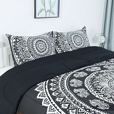 PiccoCasa 3-Piece Bohemian Black Comforter Sets, 3D Printed Bohemia Themed All-Season Down Alternative Quilted Duvet - Reversible Design - Includes 1 Comforter, 2 Pillow Cases King. View a larger version of this product image.