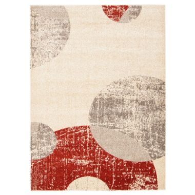 Chaudhary Living 6.5' x 9.5' Off White and Red Geometric Rectangular Area Throw Rug. View a larger version of this product image.