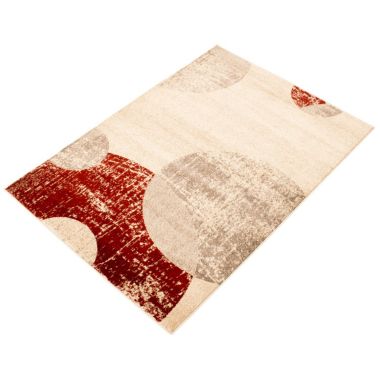 Chaudhary Living 6.5' x 9.5' Off White and Red Geometric Rectangular Area Throw Rug. View a larger version of this product image.