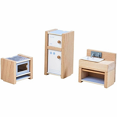 HABA Little Friends Kitchen Room Set - Wooden Dollhouse Furniture for 4&quot; Bendy Dolls. View a larger version of this product image.