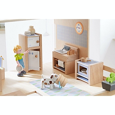 HABA Little Friends Kitchen Room Set - Wooden Dollhouse Furniture for 4&quot; Bendy Dolls. View a larger version of this product image.