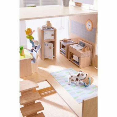 HABA Little Friends Kitchen Room Set - Wooden Dollhouse Furniture for 4&quot; Bendy Dolls. View a larger version of this product image.