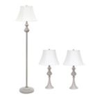 Alternate image 0 for Elegant Designs Traditionally Crafted 3 Pack Lamp Set (2 Table Lamps, 1 Floor Lamp) with White Shades, Gray