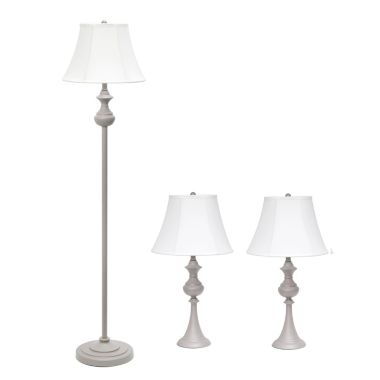 Elegant Designs Traditionally Crafted 3 Pack Lamp Set (2 Table Lamps, 1 Floor Lamp) with White Shades, Gray. View a larger version of this product image.