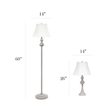Elegant Designs Traditionally Crafted 3 Pack Lamp Set (2 Table Lamps, 1 Floor Lamp) with White Shades, Gray. View a larger version of this product image.