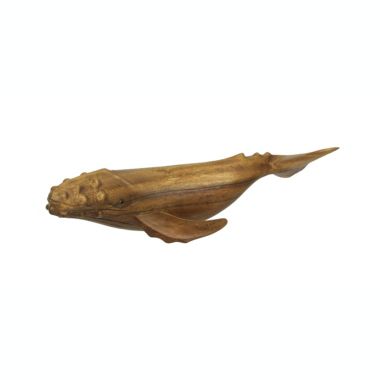Contrast Beautiful Carved Teak Wood Humpback Whale Tabletop Statue 19.5 Inches Long. View a larger version of this product image.