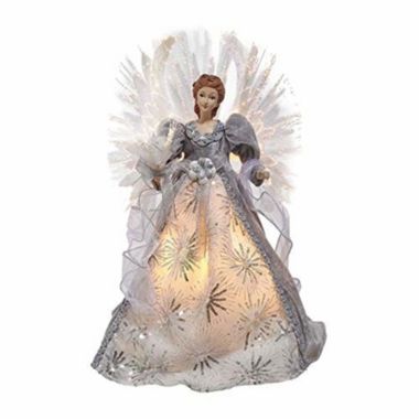Kurt Adler (AD0601) 16-Inch Fiber Optic White, Silver & Gray Angel Tree Topper. View a larger version of this product image.