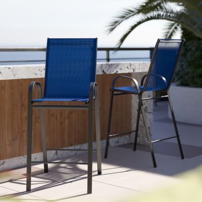 Emma + Oliver 2 Pack Navy Outdoor Barstools with Flex Comfort Material-Patio Stool