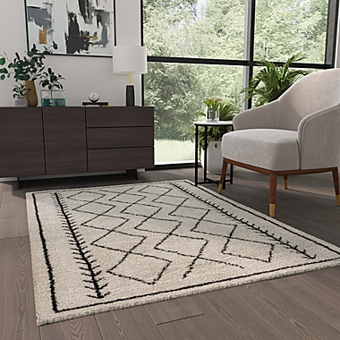 Masada Modern Bohemian Area Rug, Ivory Black (5 Feet x 7 Feet). View a larger version of this product image.